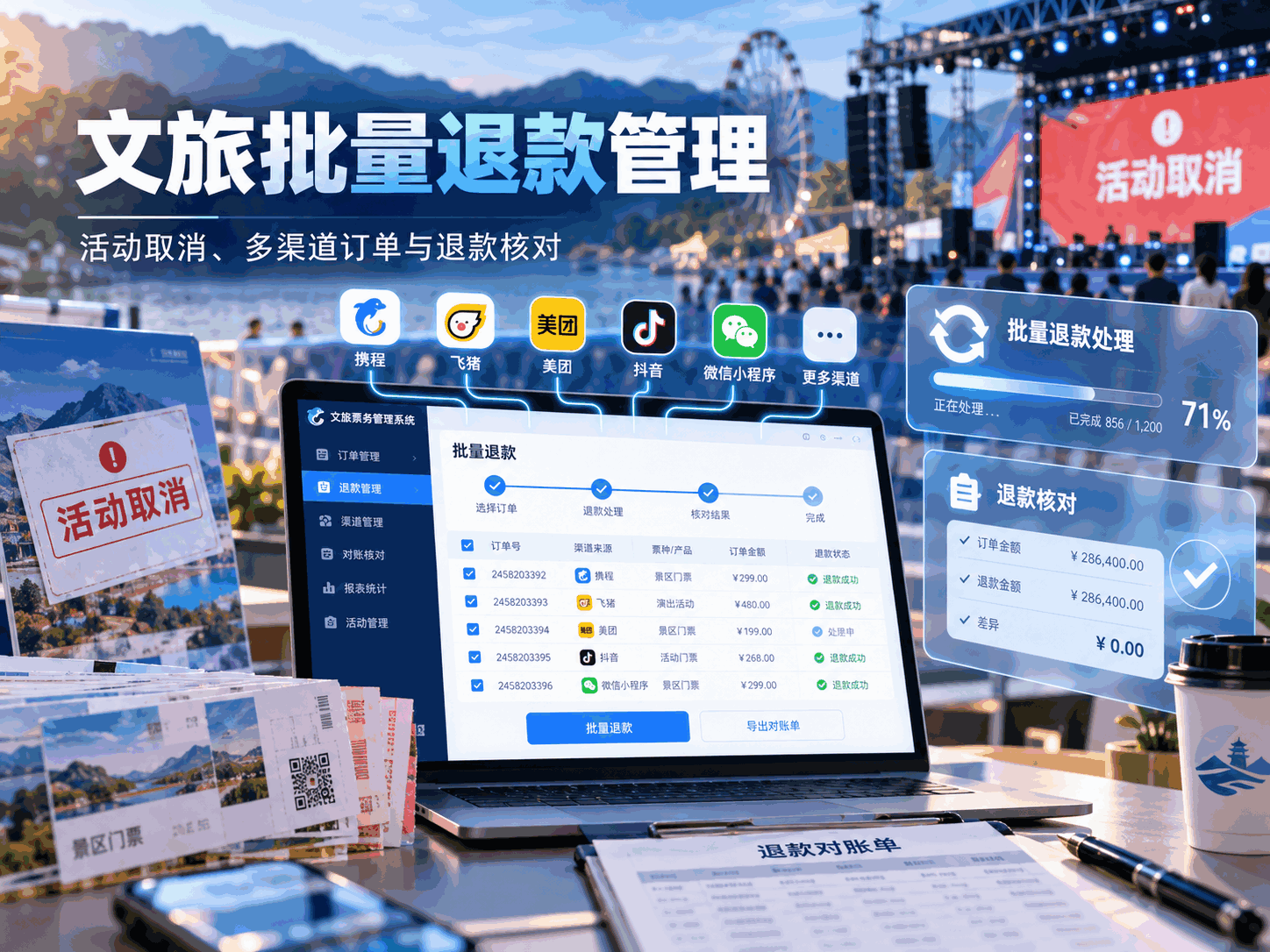 文旅批量退款管理｜活动取消、多渠道订单与退款核对