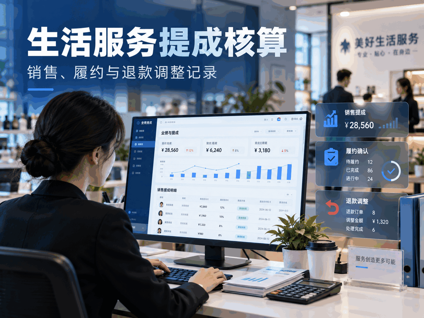  生活服务提成核算｜销售、履约与退款调整记录