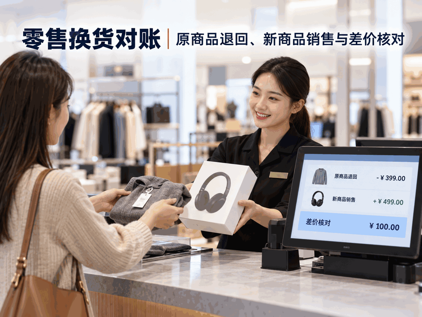 零售换货对账｜原商品退回、新商品销售与差价核对