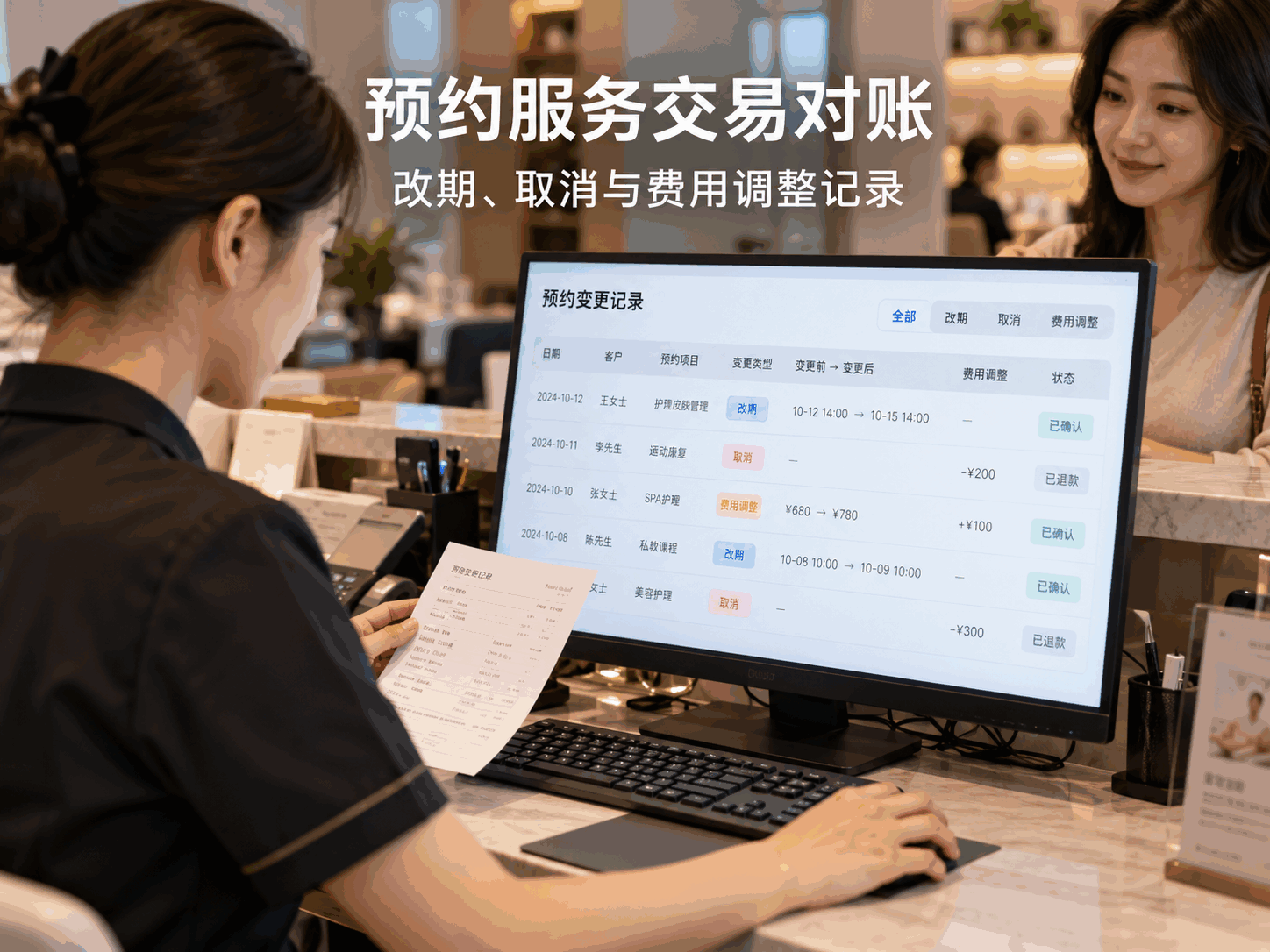 预约服务交易对账｜改期、取消与费用调整记录