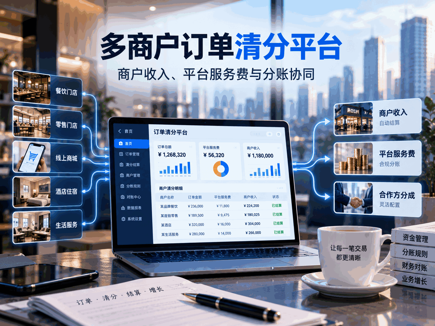 多商户订单清分平台｜商户收入、平台服务费与分账协同