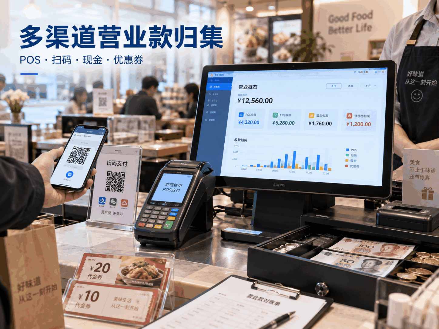 门店POS、扫码、现金与优惠券对账｜多渠道营业款归集
